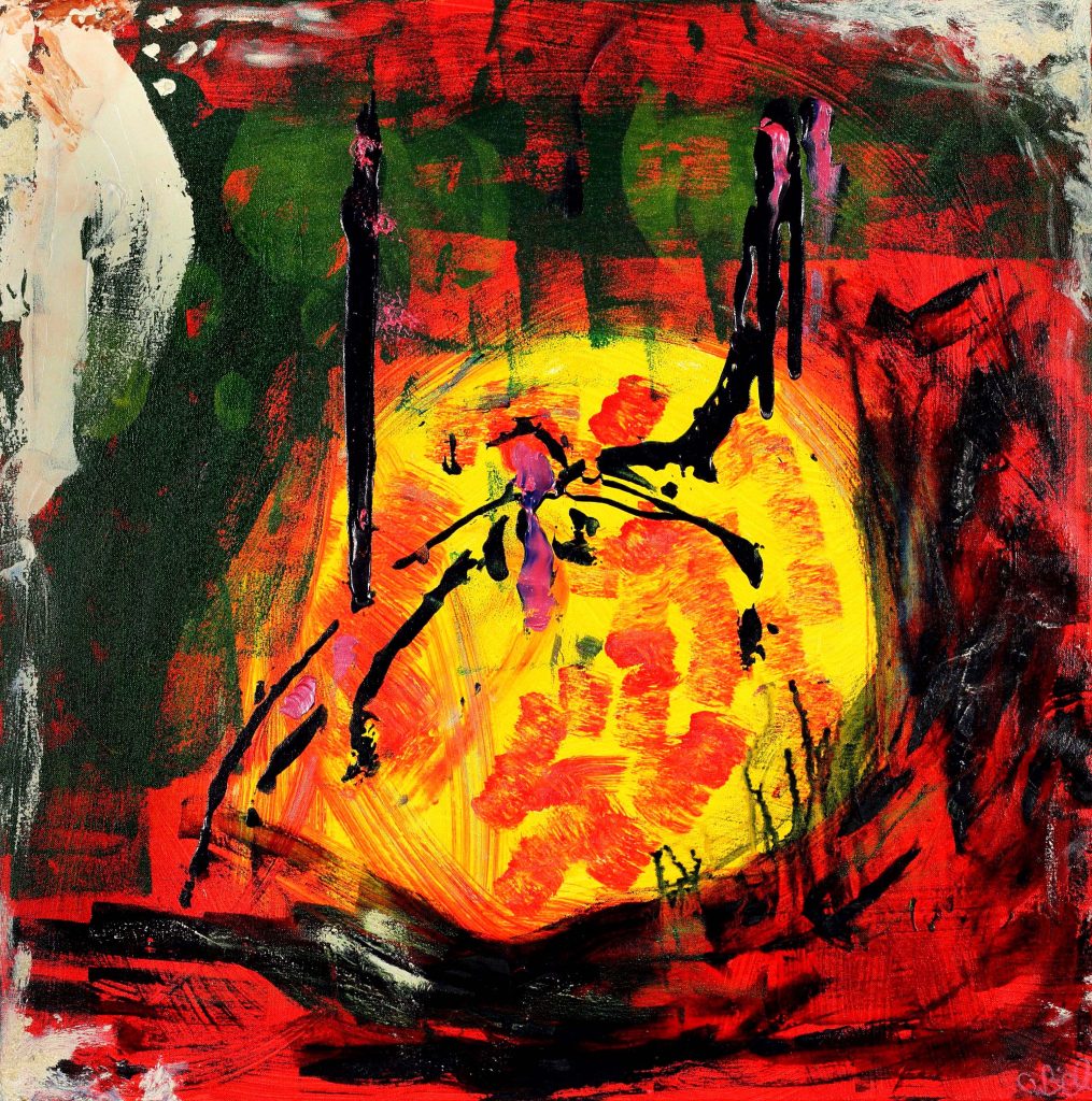 Both Ends Burning, Oil and Acrylic on Canvas, 35.5″ x 35.5″