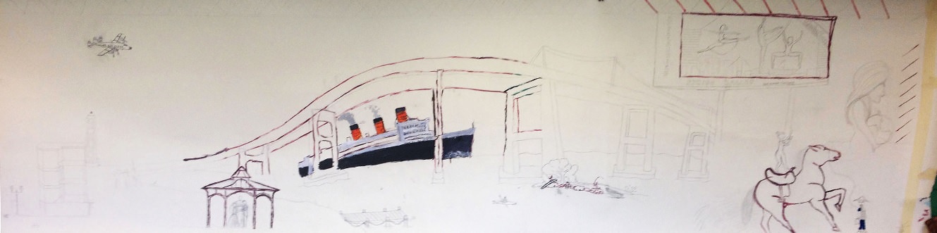 The mural in progress after session one