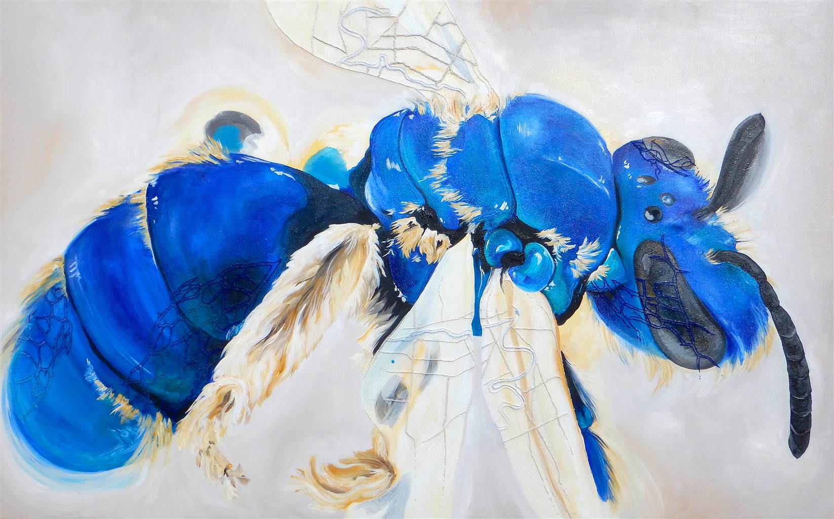 Sapphire Map, Oil & Embroidery Thread on Canvas, 30" x 48" 